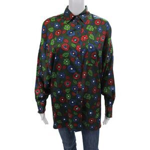 Hache Womens Button Front Long Sleeve Collared Floral Shirt Green Size IT 40